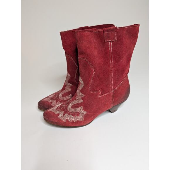 Sundance Sixty-Seven Red Suede Couwboy Boots Size EU 37 US 7 - Picture 1 of 8